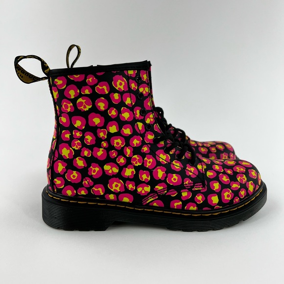 Dr Martens 1460 Pink Leopard Women's Size 5 Boots Smooth Leather Black Yellow - Picture 5 of 11